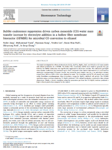 141. Bubble coalescence suppression driven carbon monoxide (CO)-water mass transfer increase by electrolyte addition in a hollow fiber membrane bioreactor (HFMBR) for microbial CO conversion to ethanol