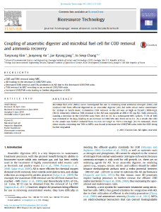 119. Coupling of anaerobic digester and microbial fuel cell for COD removal and ammonia recovery